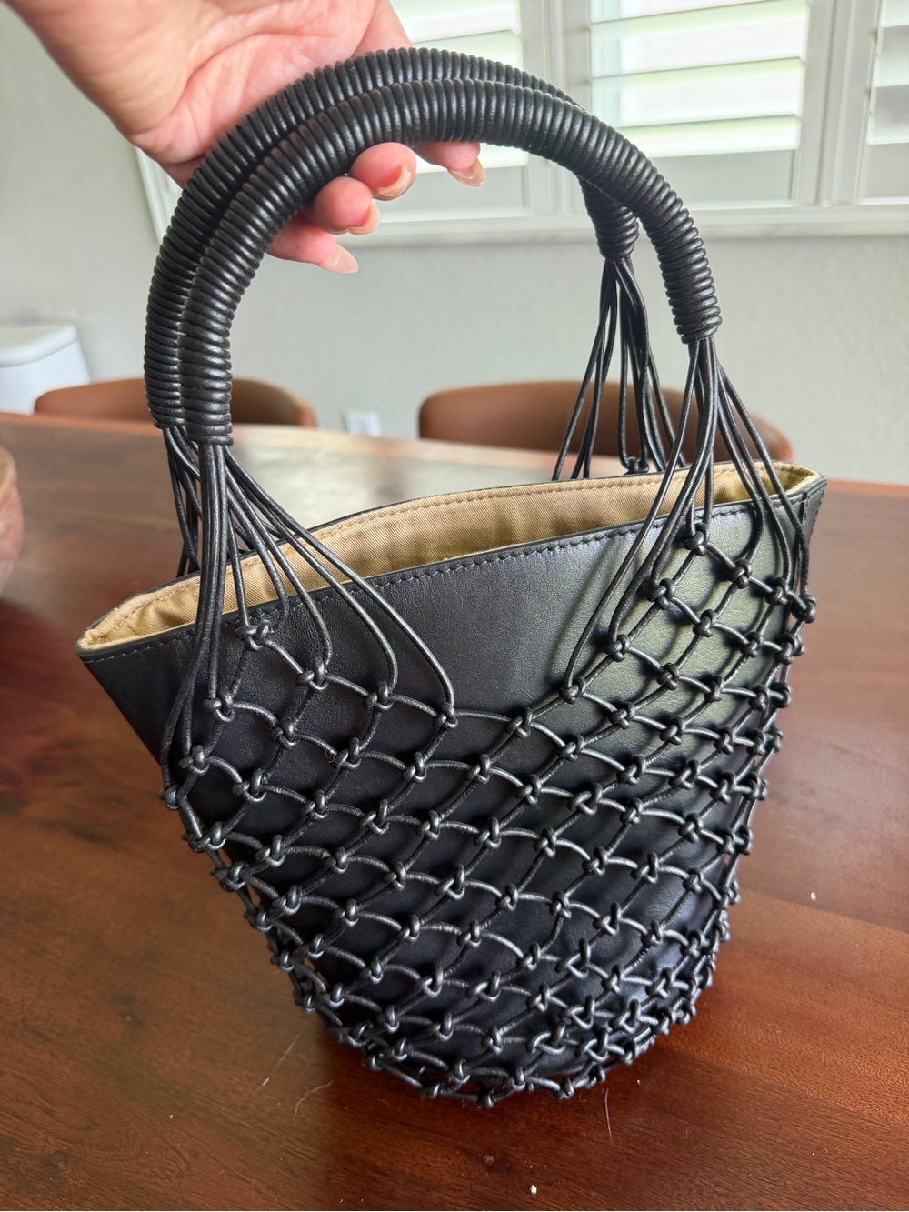 J. Crew Black Woven Net Mini Bucket Bag
